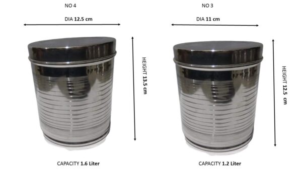 Chillatai Storage Containers Stainless Steel for Kitchen/Sambadam Set of 4 CONTAINERS - Image 2