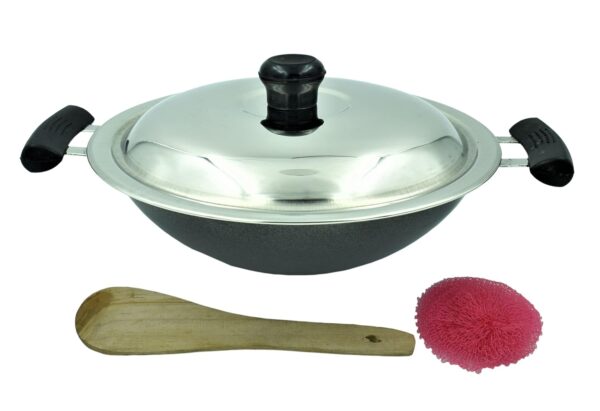 Chillatai Non-Stick Aluminium Appachatti/Appa kadai with Stainless Steel Lid - Image 4