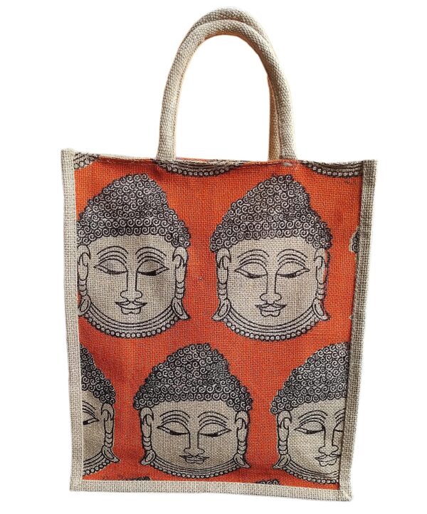 Chillatai Buddha Image Printed Multipurpose Multi Colour Jute Bags/Jute Lunch Bag Pack of 1 Jute Bag Medium Size 30 * 14 * 34 cms