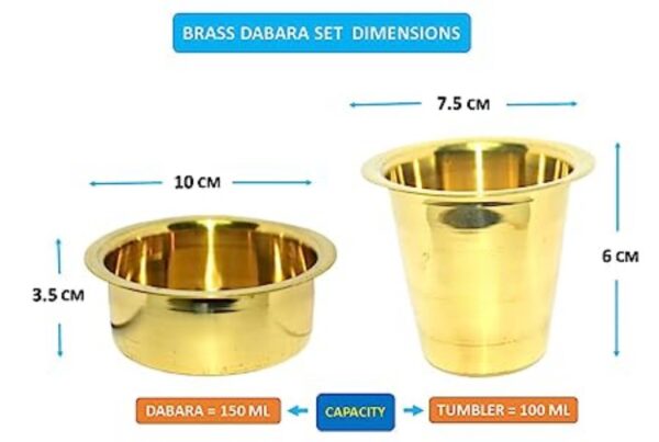 CHILLATAI Traditional Brass Dabara Sets/Brass Coffee Dabara set Pack of 4 sets (Tumbler/Glass 100 ml, Dabara 150 ml) - Image 4